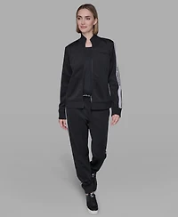 Karl Lagerfeld Paris Women's Logo Tape Zip Up Jacket