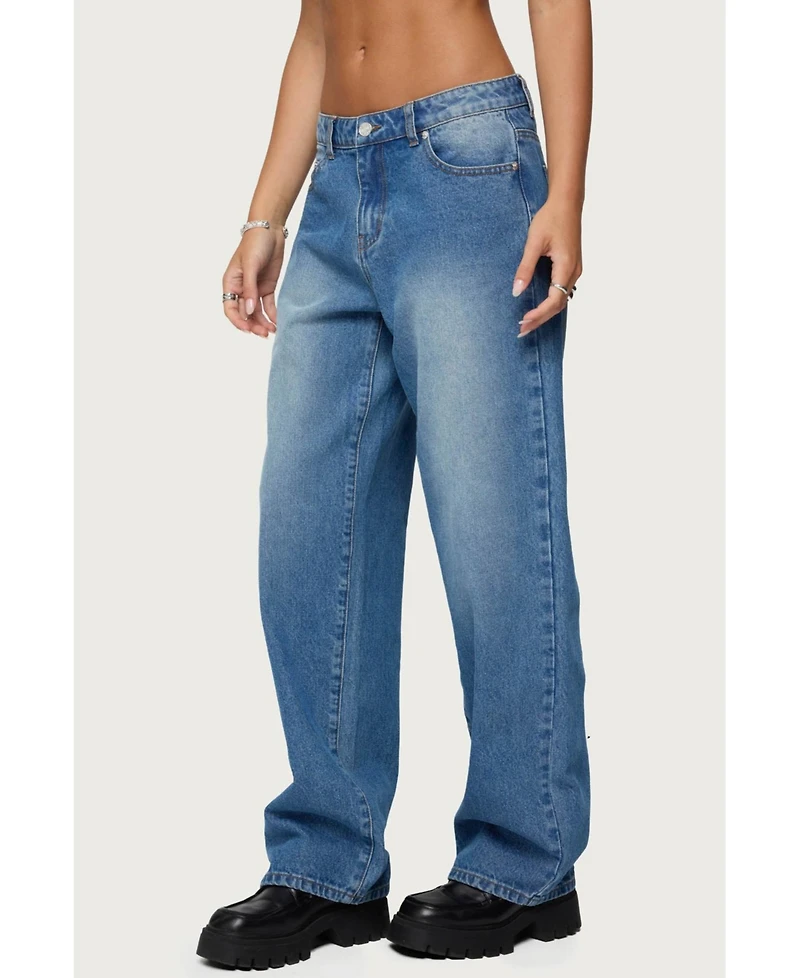 Edikted Women's Rorie Mid Rise Straight Leg Jeans