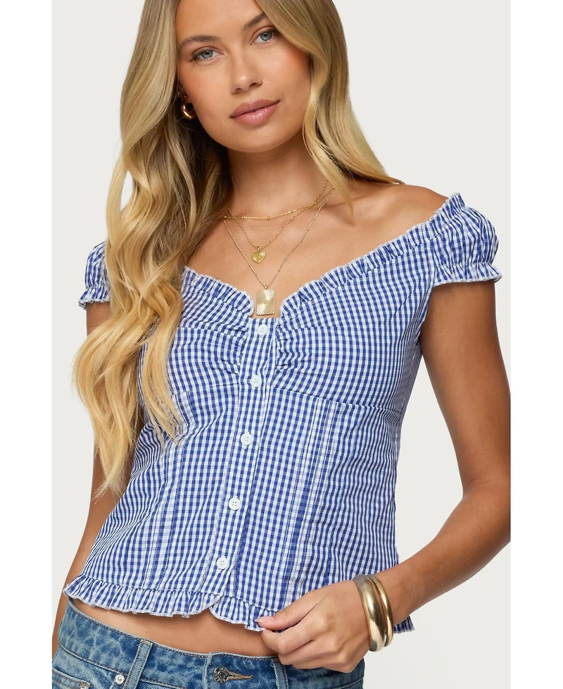 Edikted Women's Dorothie Gingham Button Up Top