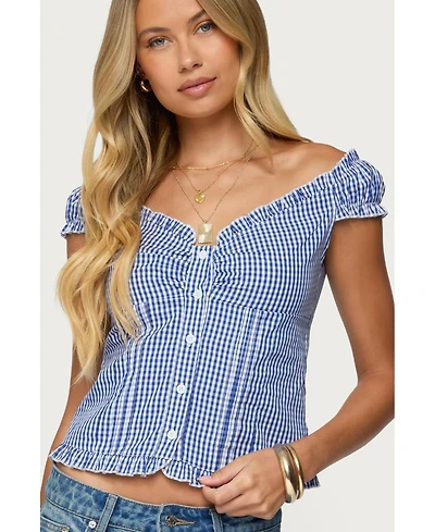 Edikted Women's Dorothie Gingham Button Up Top
