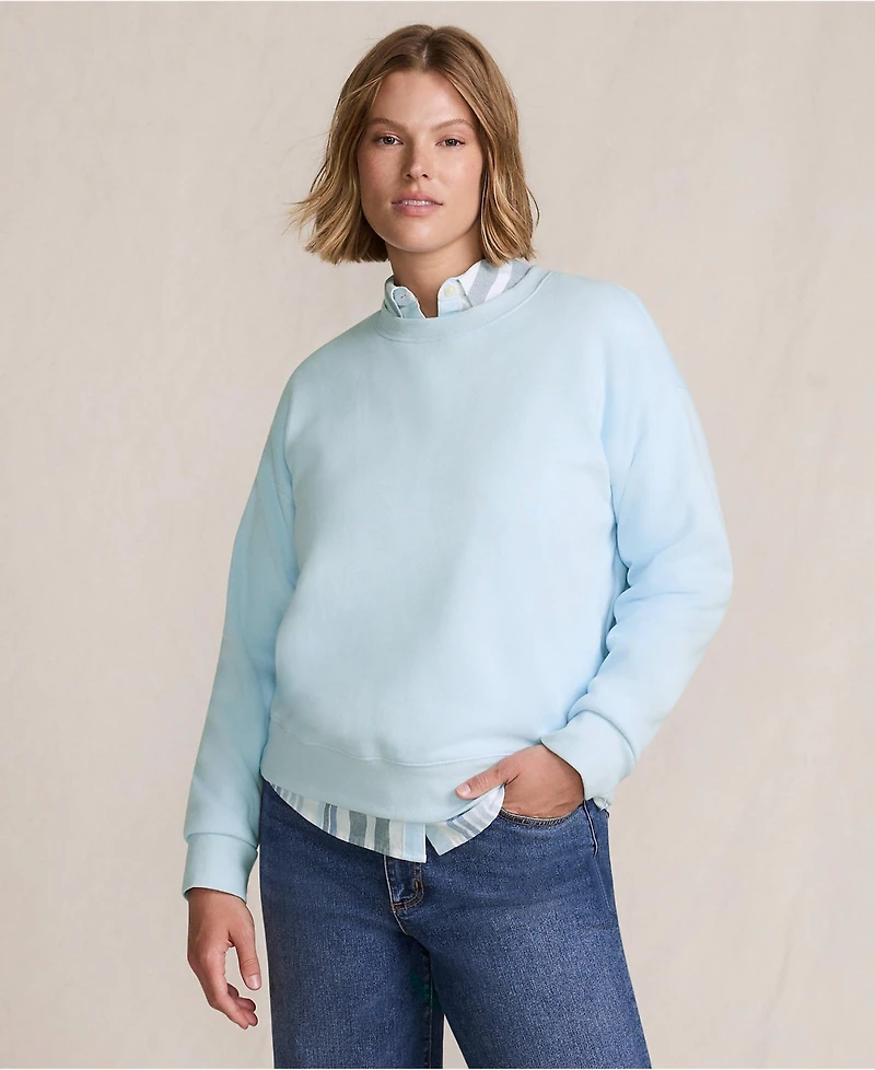 Lands' End Women's Plus Serious Sweats Oversized Long Sleeve Crew Neck Sweatshirt
