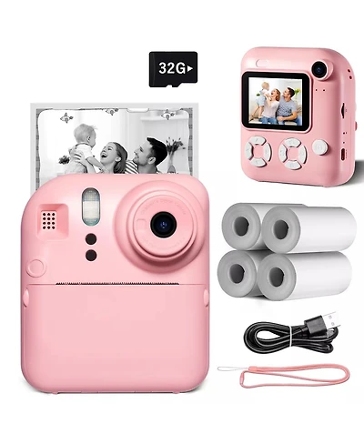 Kids Instant Print Camera with 32GB Card & 4 Rolls Paper, Dual-Lens 1080P Video Camera for Boys & Girls