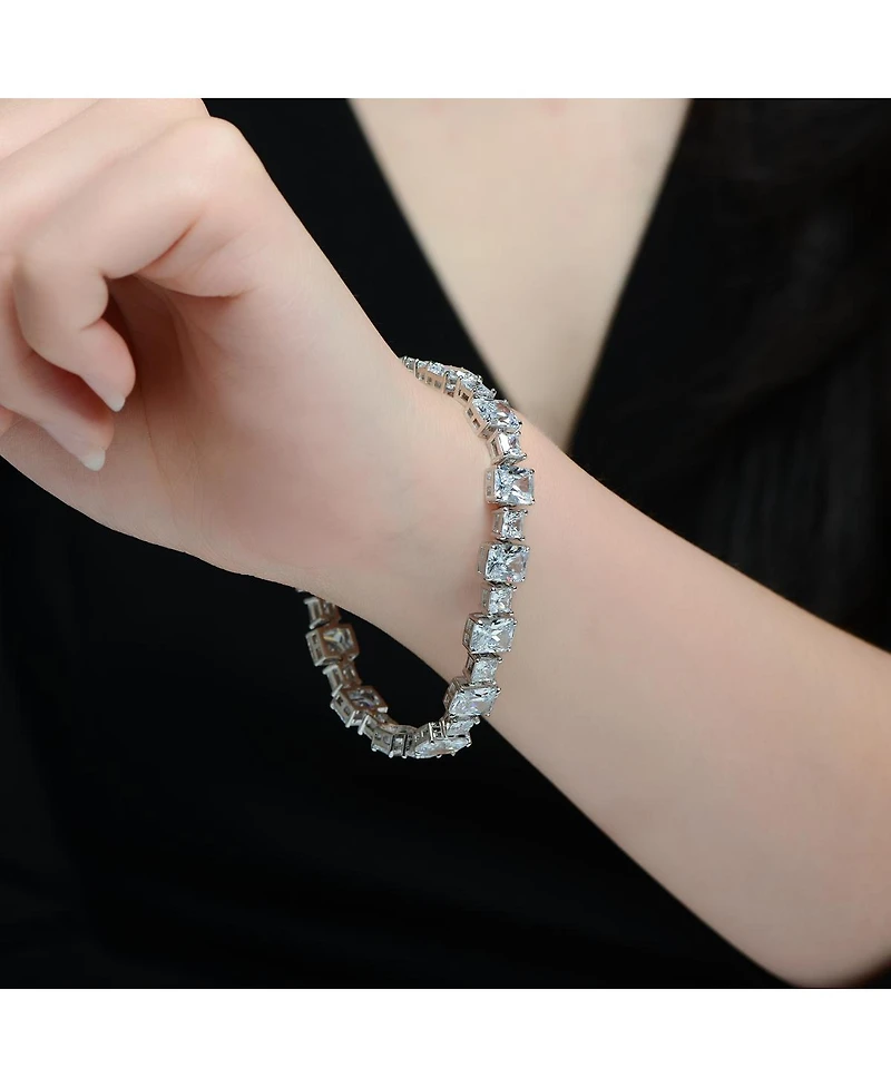Genevive Sterling Silver White Gold Plated with Clear Cubic Zirconia Statement Bracelet