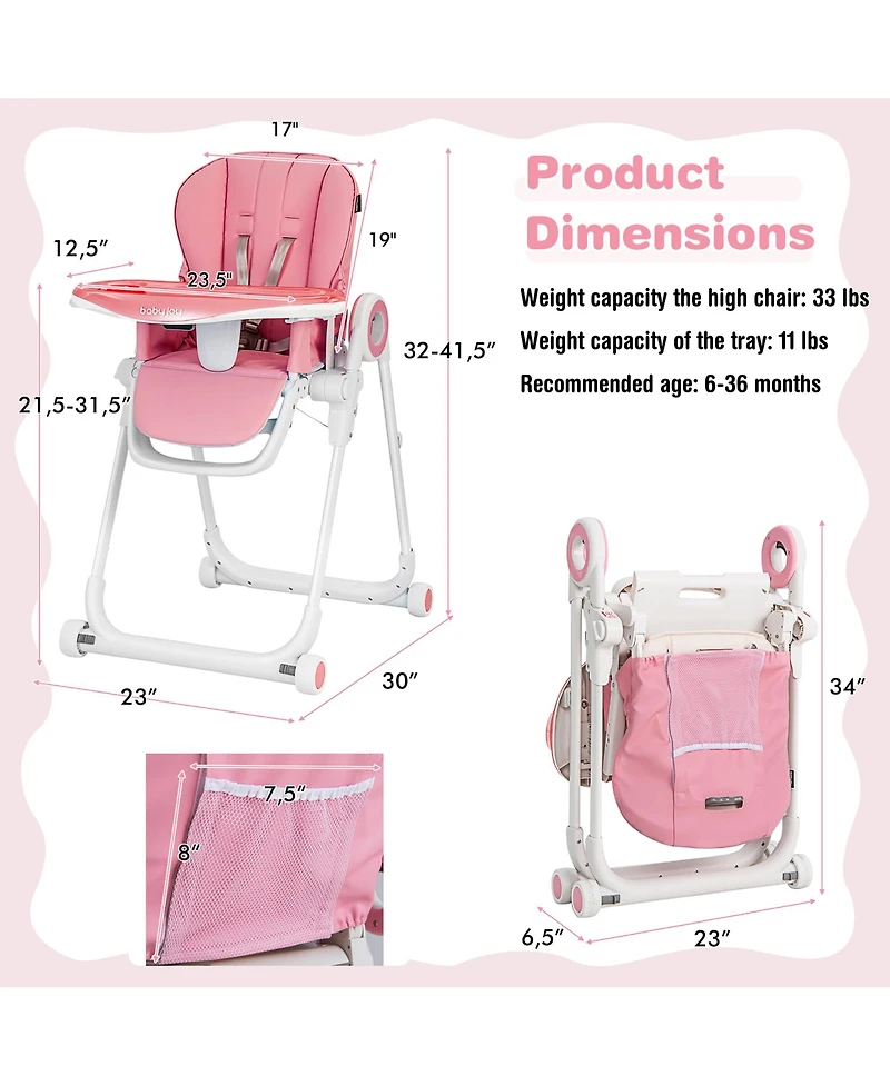Costway Baby High Chair Foldable Feeding Chair
