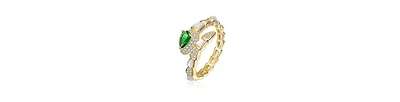 Rachel Glauber 14K Gold Plated with White Mother Of Pearl, Green & Clear Cubic Zirconia Bypass Ring