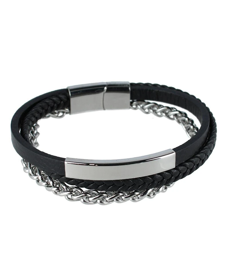 Trafalgar Loose Fit Zaid Metal and Leather Triple Strand Secure Clasp Bracelet