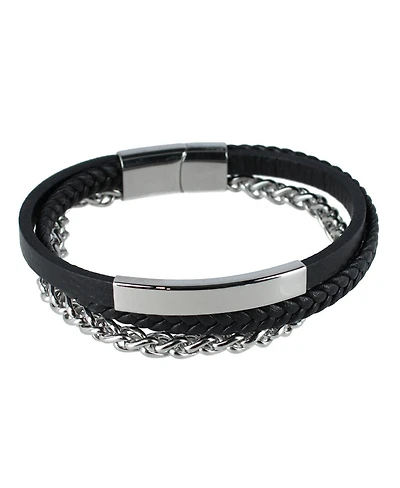 Trafalgar Loose Fit Zaid Metal and Leather Triple Strand Secure Clasp Bracelet