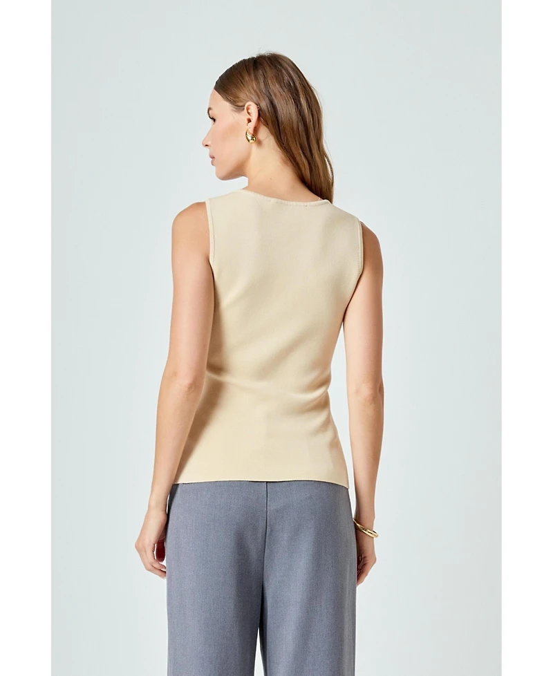 endless rose Women's Knit Buttoned Sleeveless Top