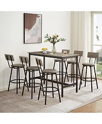 Casainc 7 Piece Pub Dining Table Set with 6 Upholstered Bar Chairs for Kitchen or Living Room
