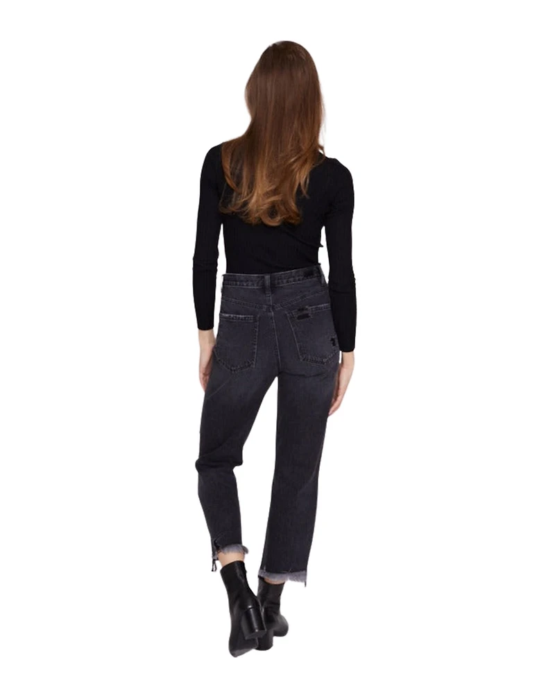 Blue Revival Women's Black Stone Paisley Patchwork High-Rise Straight Leg Jeans, 100% Cotton