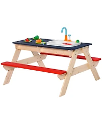 Kids Picnic Table Set with Built In Sandbox and Fun Kitchen Play Toys