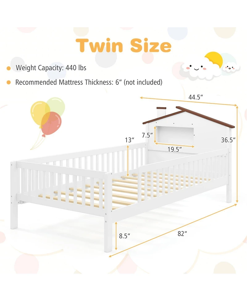 Gymax Twin Kids Bed Solid Wood Platform w/ Under-bed Storage & Cube