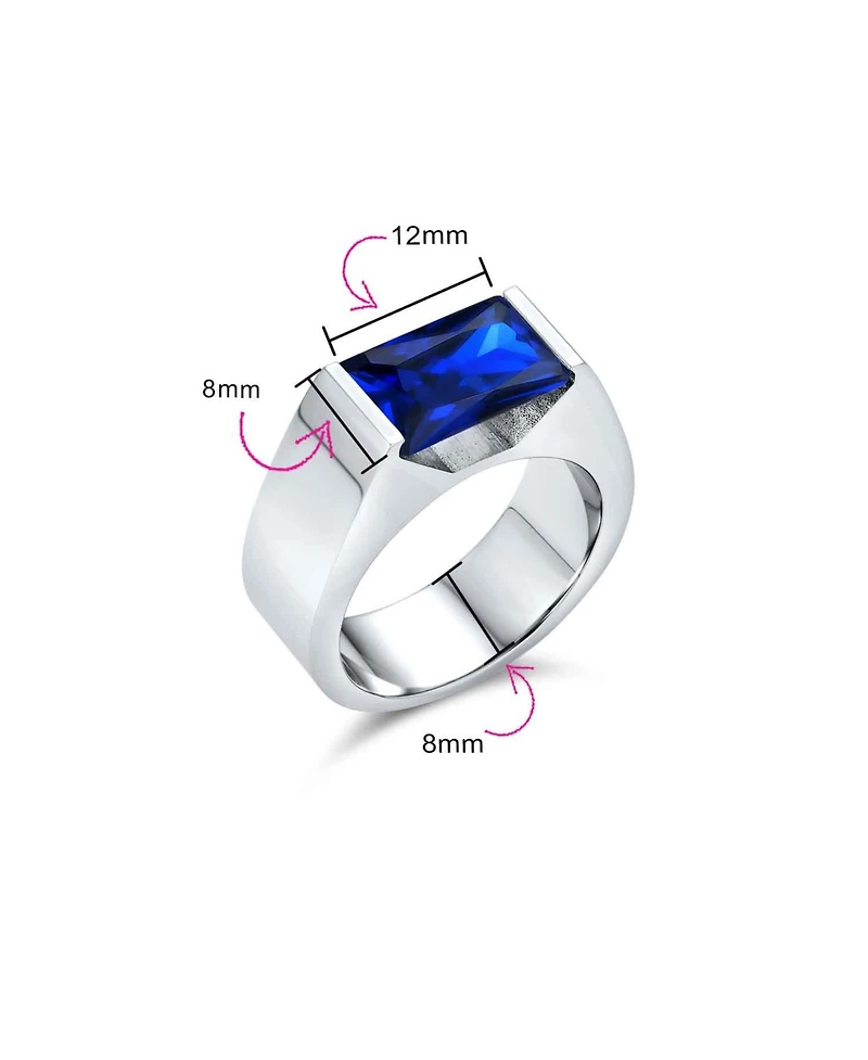 Bling Jewelry 4CTW Blue Emerald Cut Cz Statement Ring Stainless Steel – Modern Geometric Design