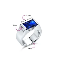 Bling Jewelry 4CTW Blue Emerald Cut Cz Statement Ring Stainless Steel – Modern Geometric Design