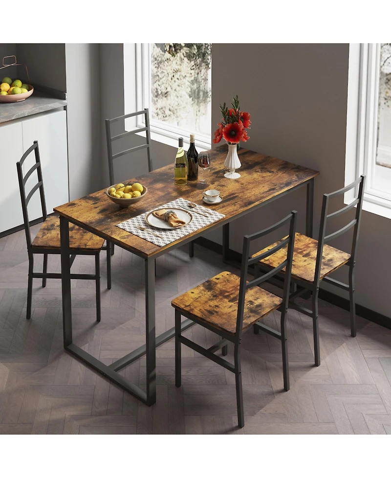 Casainc 5 Piece Industrial Style Dining Table and Chair Set with Backrest