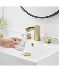 Greenspring Waterfall 8 in. Widespread Double Handle Gold Bathroom Faucet Set 3 Holes Vanity Sink With Metal Drain In Brushed Gold