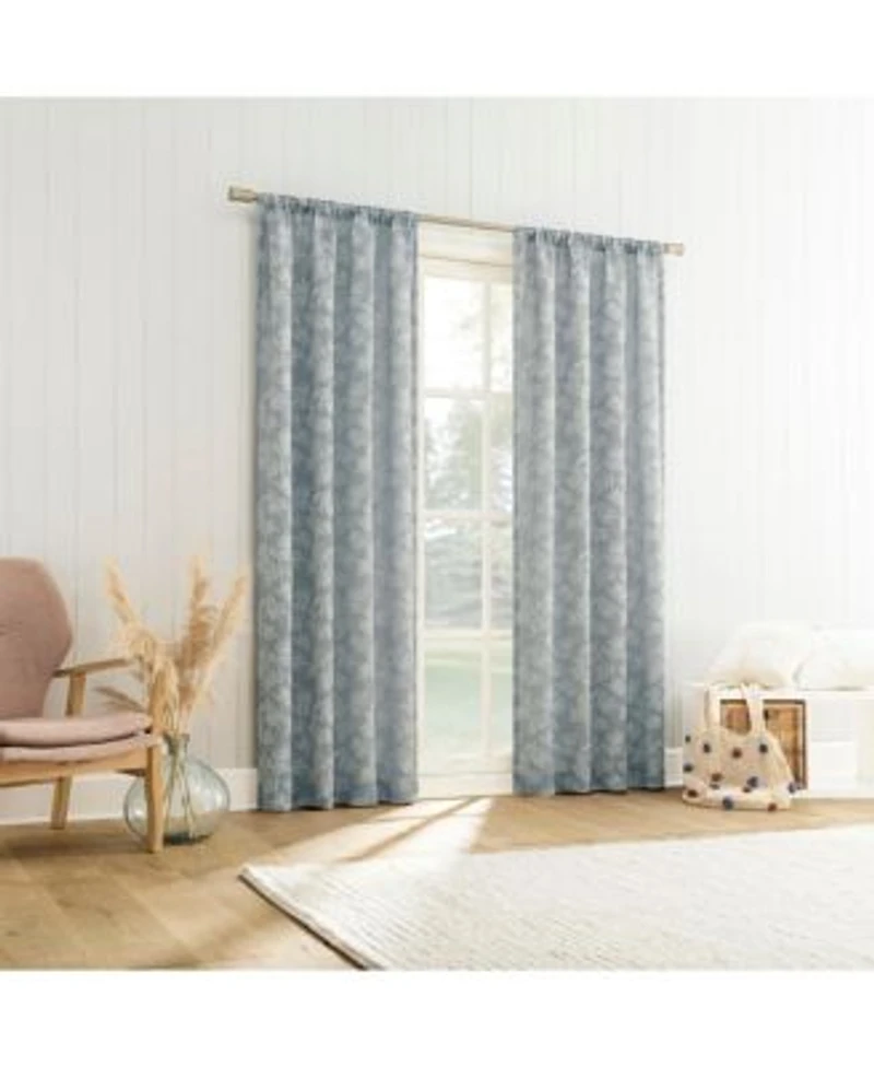 Kacey Woven Jacquard Leaf Semi Sheer Rod Pocket Curtain Panel