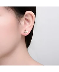 Rachel Glauber 14K Gold Plated with Clear Cubic Zirconia Butterfly Stud Earrings