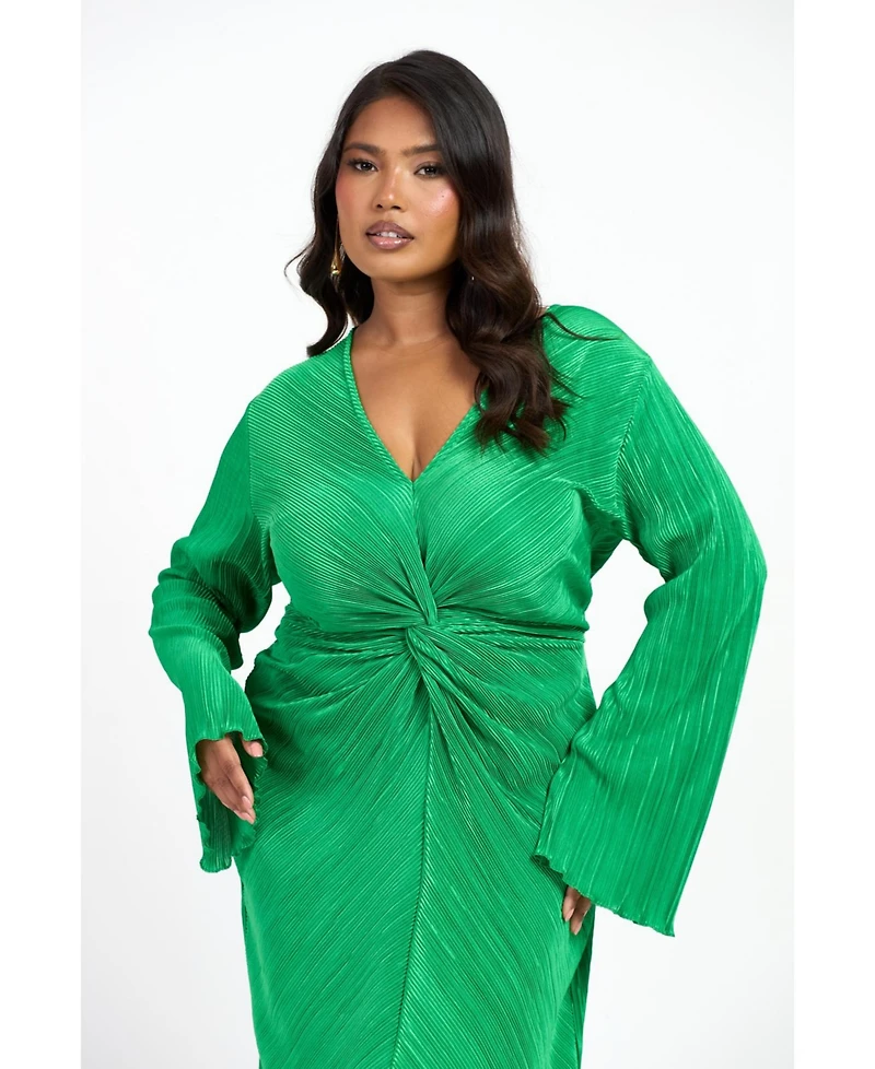 Fashion-szn Curve Women's Plisse Flare Sleeve Midaxi Dress