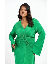 Fashion-szn Curve Women's Plisse Flare Sleeve Midaxi Dress