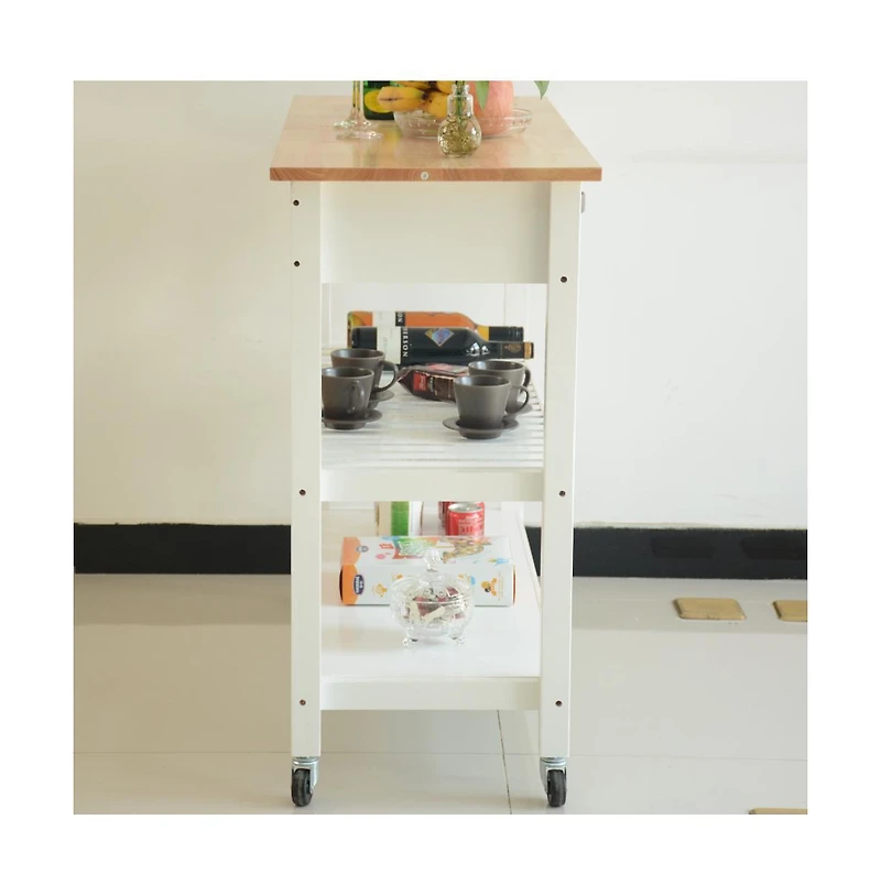 Casainc Mobile Kitchen Island Cart with Rubber Wood Top, Lockable Wheels and Storage Drawers