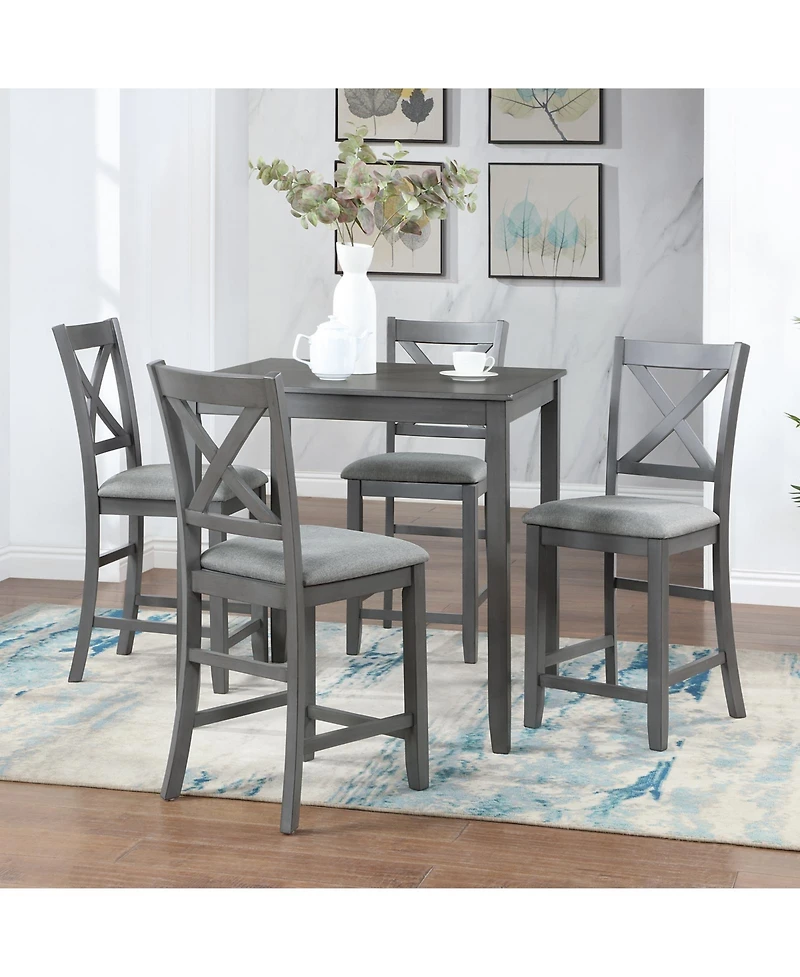 Casainc 5 Piece Square Counter Height Dining Table Set with 4 Upholstered Chairs