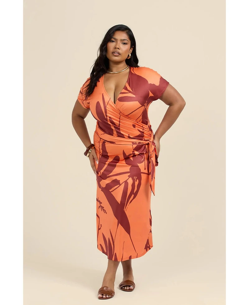 Fashion-szn Curve Plus Floral Wrap Jersey Midi Dress