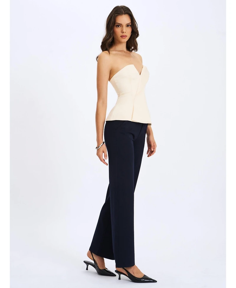 Miss Circle Women Yani Ivory Asymmetrical Lapel Sleeveless Peplum Top