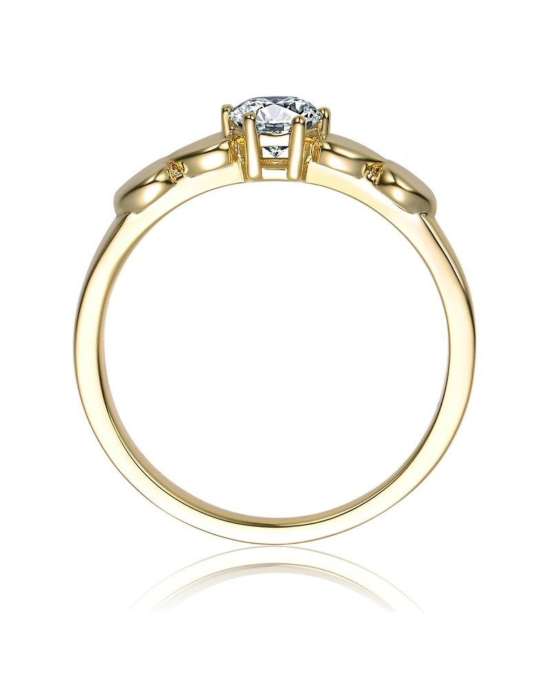 Rachel Glauber 14K Gold Plated with Clear Cubic Zirconia Heart Design Solitaire Ring
