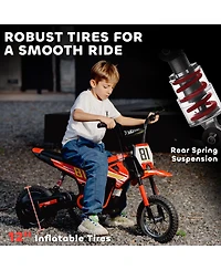 Qaba 24V Kids Motorcycle, Electric Dirt Bike with Rear Suspension,
