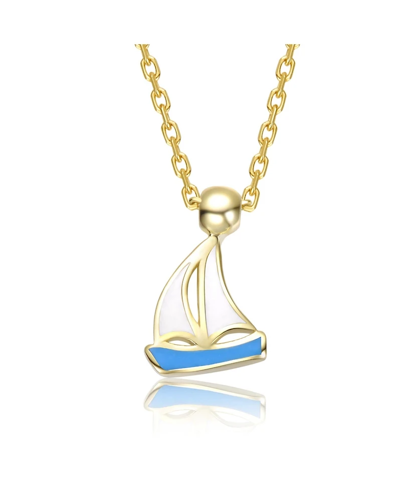 GiGiGirl 14K Gold Plated with Blue Enamel Elegant Sailboat Design Pendant Necklace