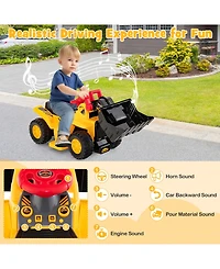 6V Kids Ride On Bulldozer with Folding Basketball Hoop and Balls