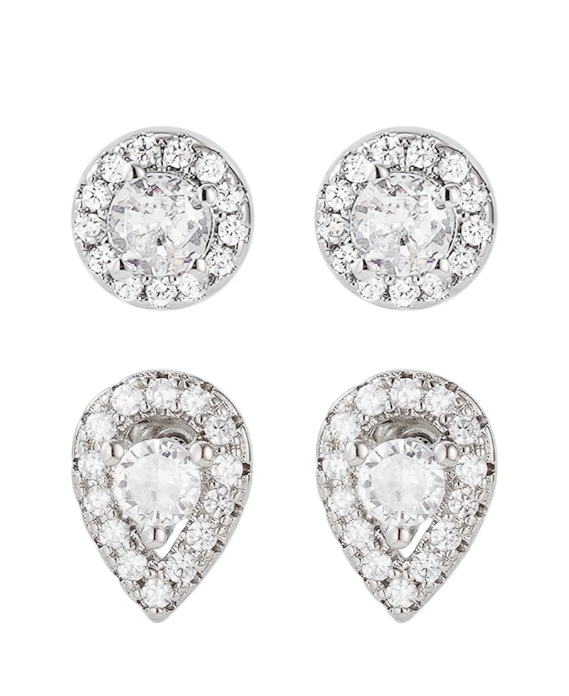 Adornia Silver Halo Stud Earrings Set