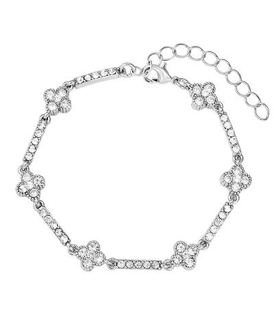 Adornia Silver Crystal Clover Tennis Bracelet