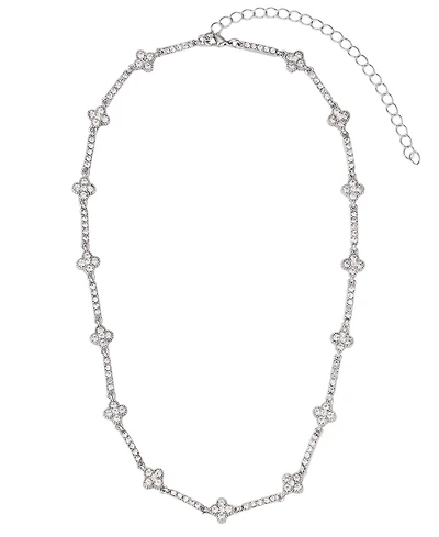 Adornia Silver Crystal Clover Tennis Necklace