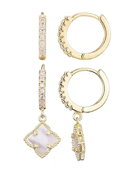 Adornia Gold Cubic Zirconia Mother of Pearl Clover Huggie Set