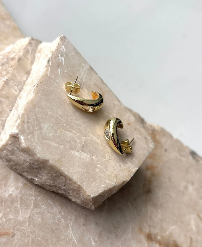Adornia Gold Crystal Stone Pear Teardrop Stud Earrings