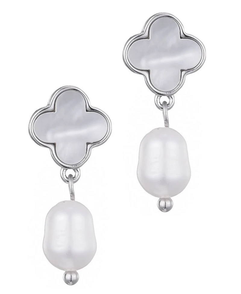 Adornia Silver Freshwater Pearl Clover Drop Earrings
