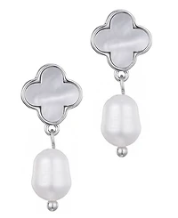 Adornia Silver Freshwater Pearl Clover Drop Earrings