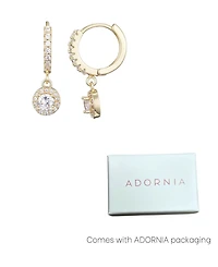 Adornia Gold Cubic Zirconia Halo Drop Huggie Hoop Earrings