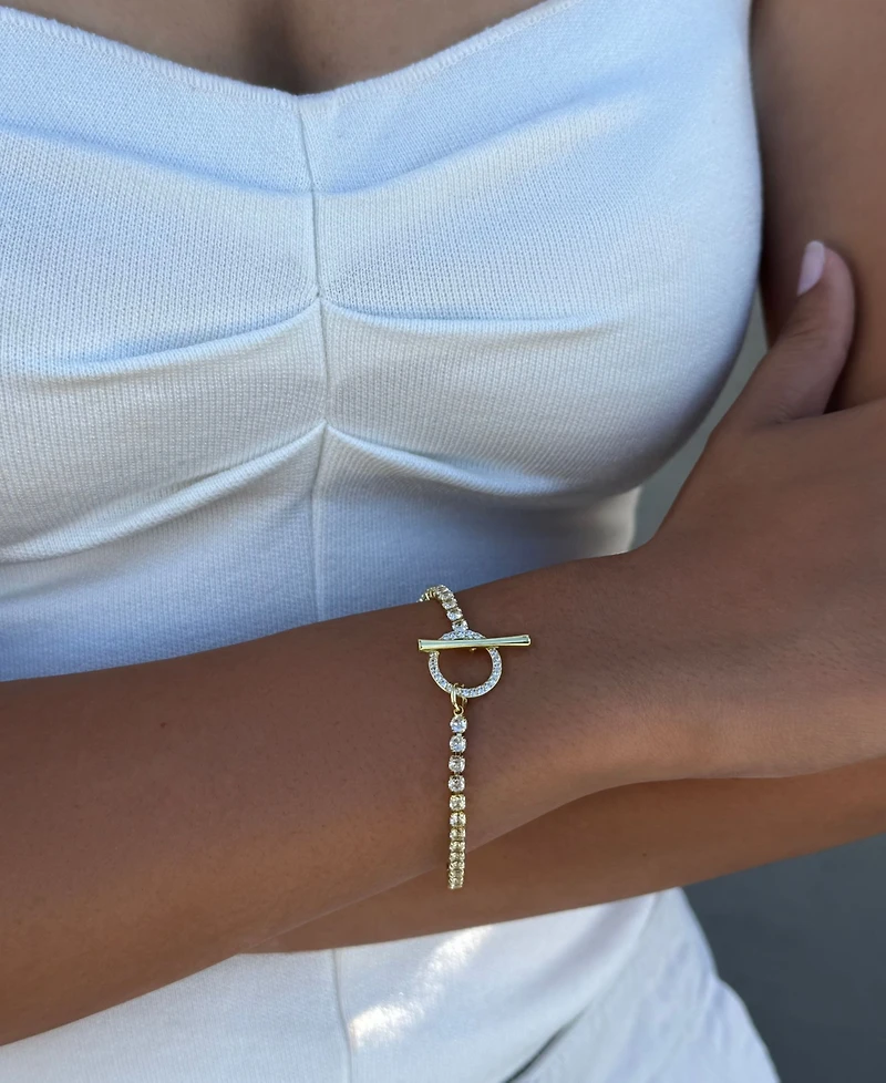 Adornia Gold Crystal Toggle Tennis Bracelet