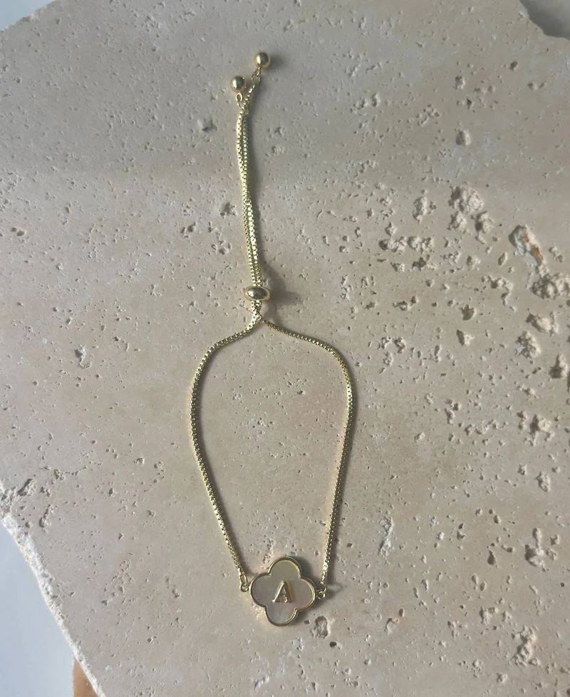 Adornia Gold Mother of Pearl Initial Clover Bolo Bracelet