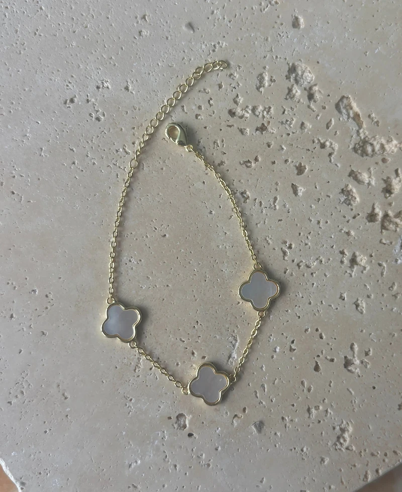 Adornia Gold Plated Mother of Pearl Clover Station Bracelet
