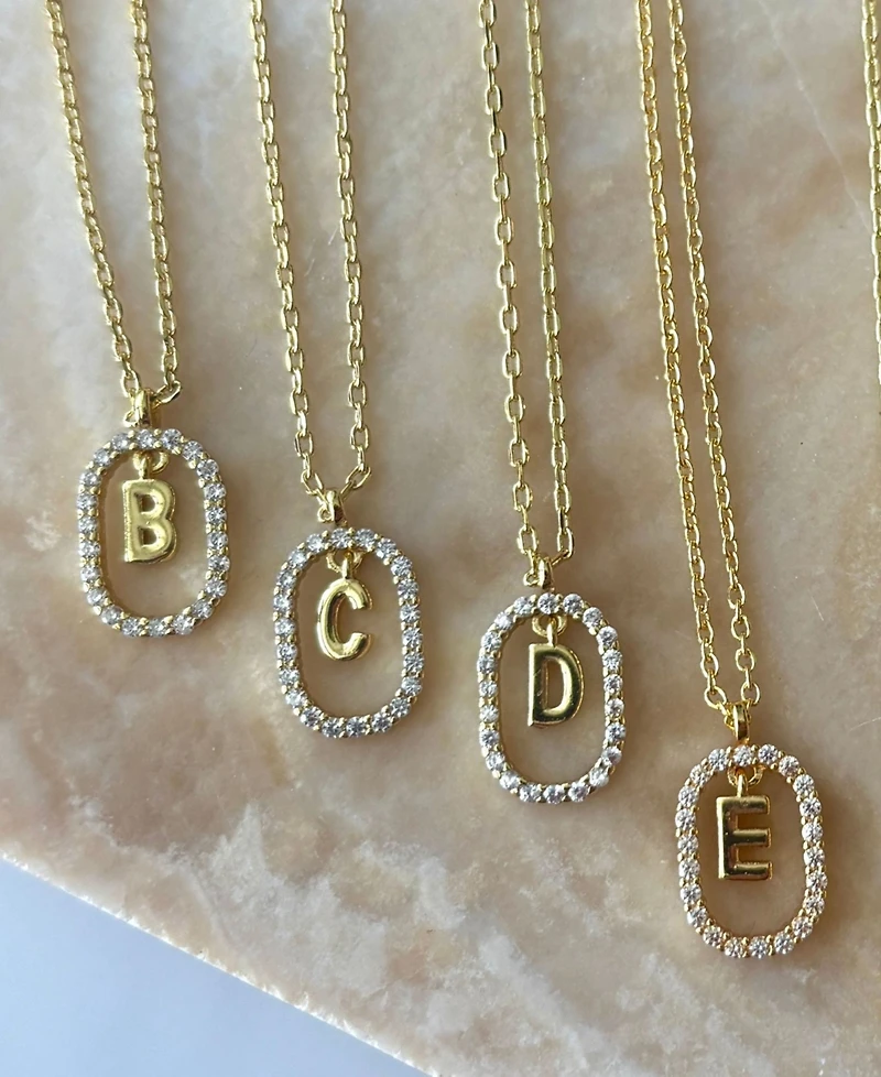 Adornia Gold Plated Cubic Zirconia Floating Letter Frame Necklace