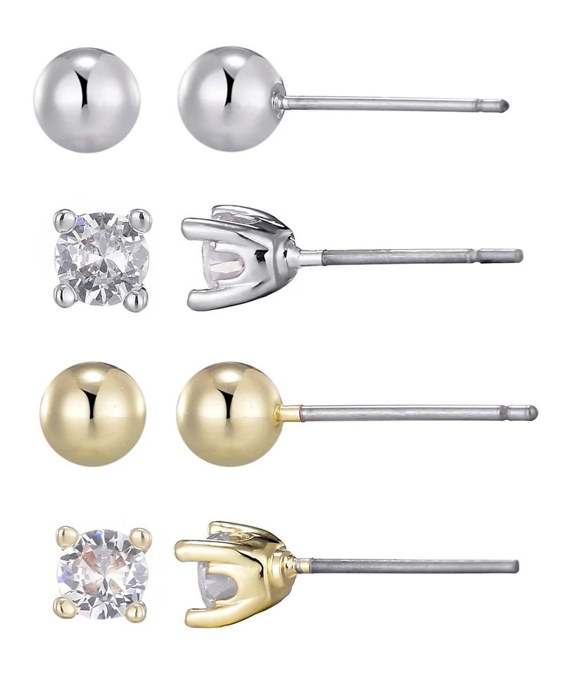 Adornia Gold Silver Cubic Zirconia Ball Solitaire Stud Set