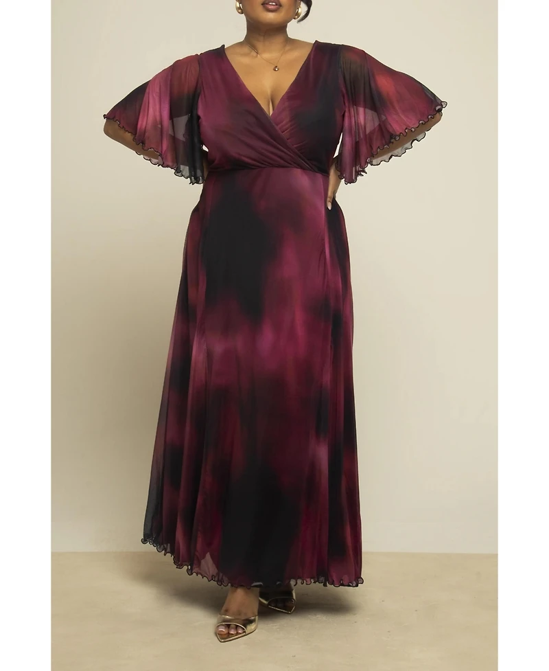 Fashion-szn Curve Women's Abstract Print Mesh Maxi Dress