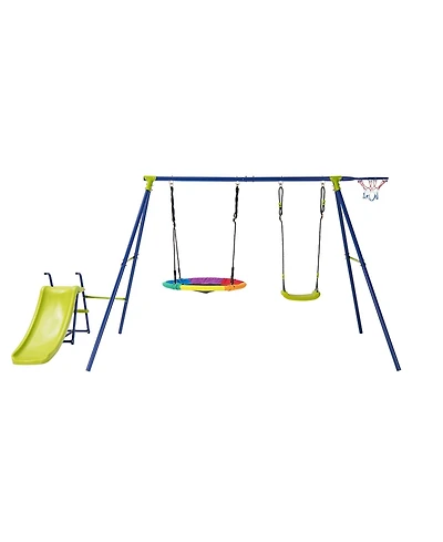 Gymax Kids 4-in-1 Swing Set for Backyard Heavy-Duty Metal Playset for 3-12 Years Old