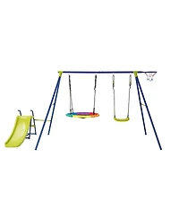 Gymax Kids 4-in-1 Swing Set for Backyard Heavy-Duty Metal Playset for 3-12 Years Old