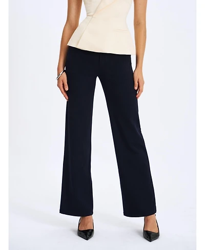 Miss Circle Women Yanin Navy Low-Rise Straight Leg Pants