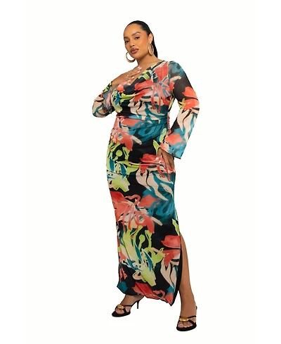 Fashion-szn Curve Women's Abstract Cowl Neck Maxi Dress